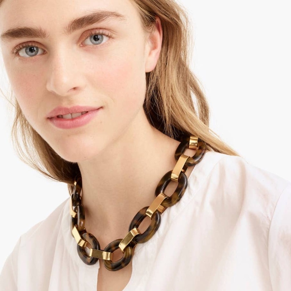 New J. Crew Lucite Tortoise Chain Link Necklace